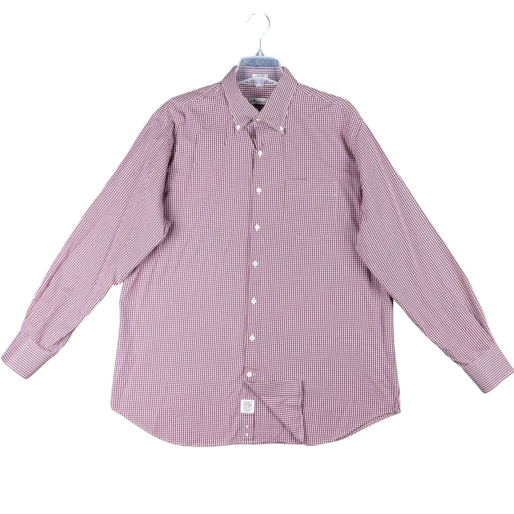 Peter Millar Men XL Red White Gingham Check Button Down Cotton Shirt Long Sleeve